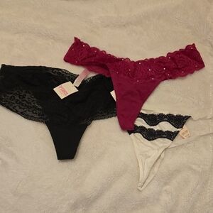 Victoria's Secret Lace Panties Set - Black, Pink, and White